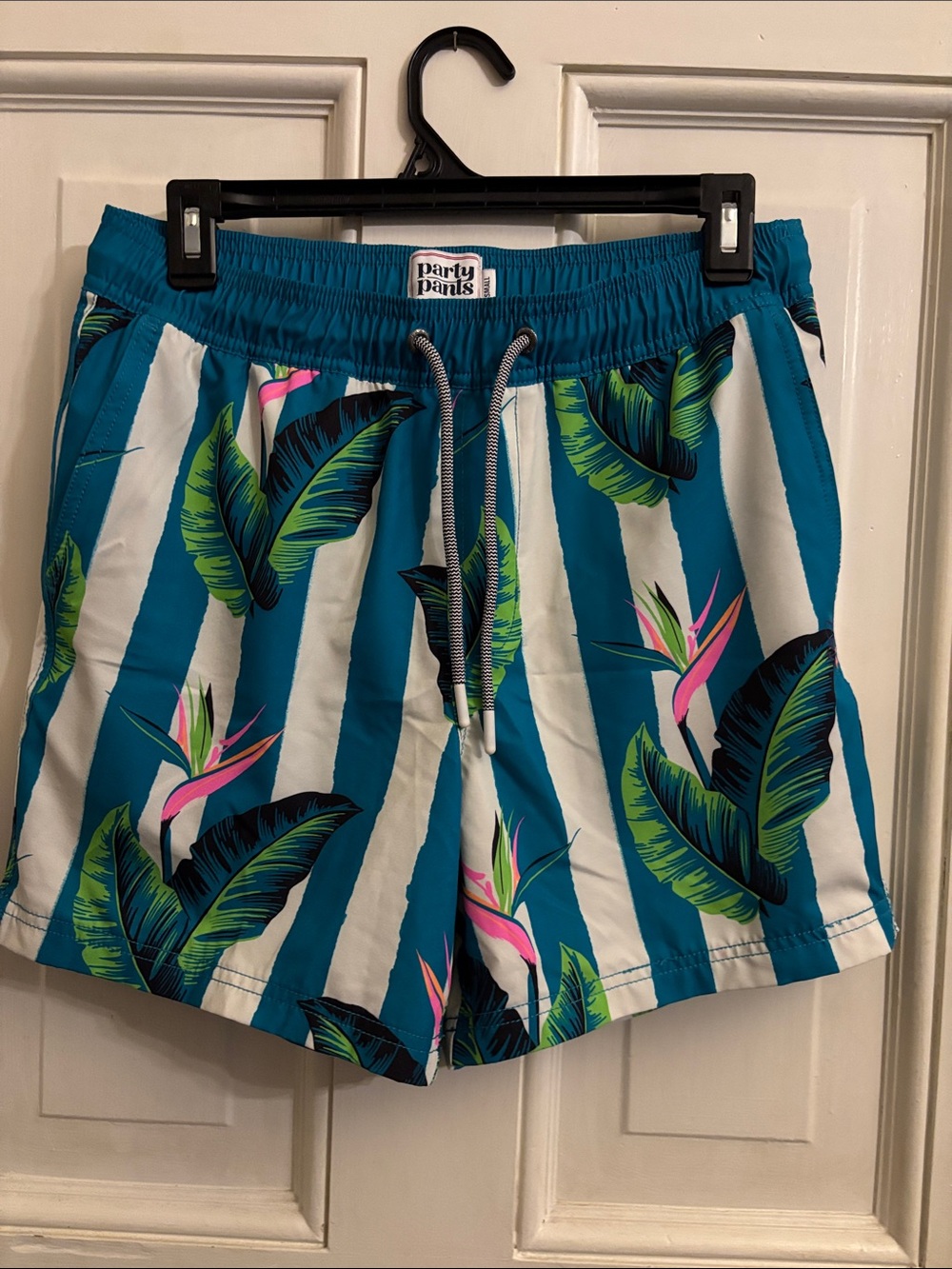 Party Pants Men’s Teal & White Tropical Swim Trunks